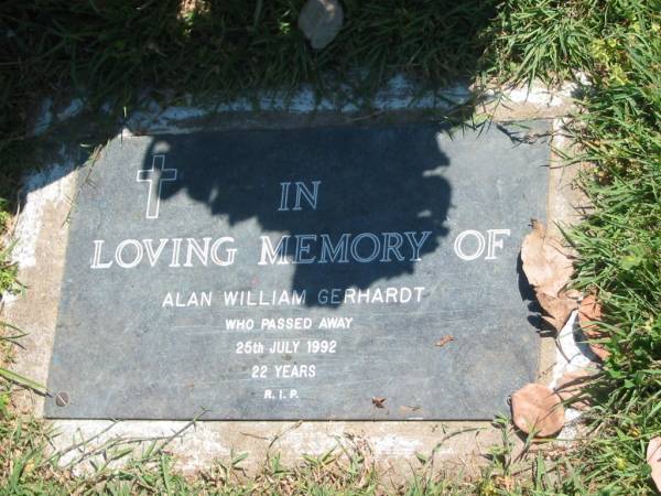 Alan William GERHARDT,  | died 25 July 1992 aged 22 years;  | Moore-Linville general cemetery, Esk Shire  | 