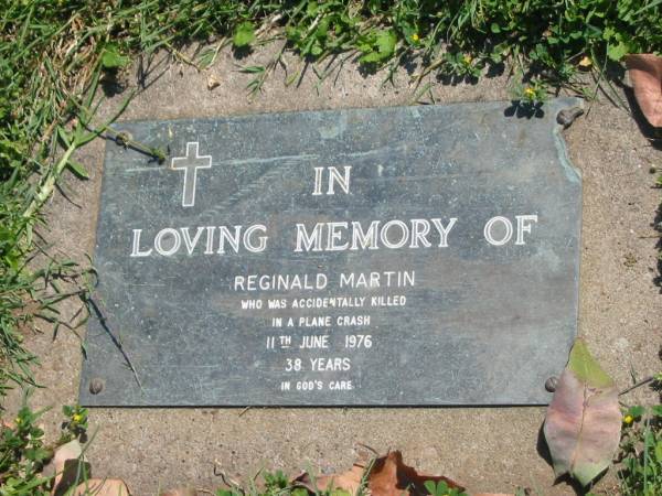 Reginald MARTIN,  | accidentally killed 11 June 1976 aged 38 years;  | Moore-Linville general cemetery, Esk Shire  | 
