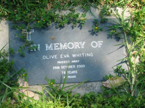 Olive Eva WHITING,  | died 26 Oct 2000 aged 78 years;  | Moore-Linville general cemetery, Esk Shire  | 