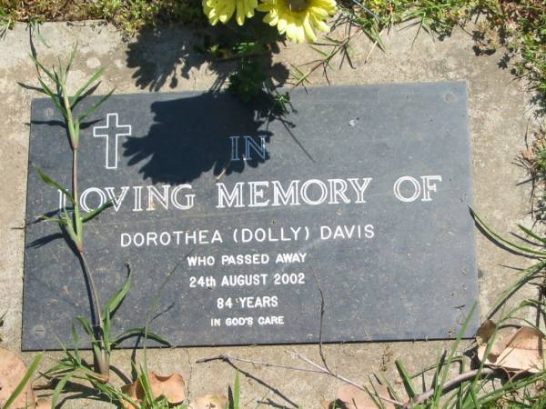 Dorothea (Dolly) DAVIS,  | died 24 Aug 2002 aged 84 years;  | Moore-Linville general cemetery, Esk Shire  | 