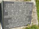 
parents;
Hugh Leslie HAWTHORNE,
born 19 Sept 1895,
died 14 Sept 1966;
Kathleen Elizabath HAWTHORNE (nee MCLAUGHLIN),
born 13 Dec 1898,
died 7 Sept 1980;
erected by daughter Nessie STOKES (nee HAWTHORNE);
missed by Nessie, Les, Jan & Geoff;
Moore-Linville general cemetery, Esk Shire

