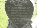 
Edna KASSULKE,
daughter sister,
died 21 Aug 1937 aged 18 years;
Moore-Linville general cemetery, Esk Shire
