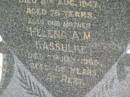 William E.F. KASSULKE,
husband father,
died 8 Aug 1947 aged 78 years;
Helena A.M. KASSULKE,
mother,
died 7 July 1965 aged 88 years;
Moore-Linville general cemetery, Esk Shire