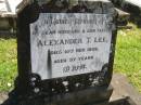 
Alexander T. LEE,
husband father,
died 10 Nov 1939 aged 57 years;
Moore-Linville general cemetery, Esk Shire


