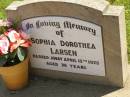 Sophia Dorothea LARSEN, died 15 April 1975 aged 78 years; Moore-Linville general cemetery, Esk Shire 