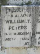 William T. PETERS, father, died 17? March 1942 aged 63? years; Georgina A. PETERS, mother, died 25? Dec 1942 aged 59 years; Moore-Linville general cemetery, Esk Shire 