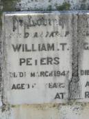 
William T. PETERS,
father,
died 17? March 1942 aged 63? years;
Georgina A. PETERS,
mother,
died 25? Dec 1942 aged 59 years;
Moore-Linville general cemetery, Esk Shire
