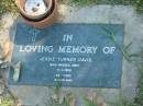 Jessie Turner DAVIS,
died 11-1-1996 aged 82 years;
Moore-Linville general cemetery, Esk Shire