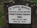 Thomas Francis MORT, son brother, died 16 Dec 1950 aged 20 years; Mt Mort Cemetery, Ipswich 