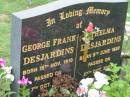 
George Frank DESJARDINS,
born 15 Nov 1910 died 7 Oct 1994;
Thelma DESJARDINS,
born 5 June 1922 died 27 Oct 2003;
Mt Mort Cemetery, Ipswich
