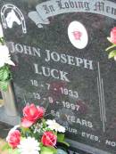 
John Joseph LUCK,
18-7-1933 - 13-9-1997 aged 64 years;
Mt Mort Cemetery, Ipswich
