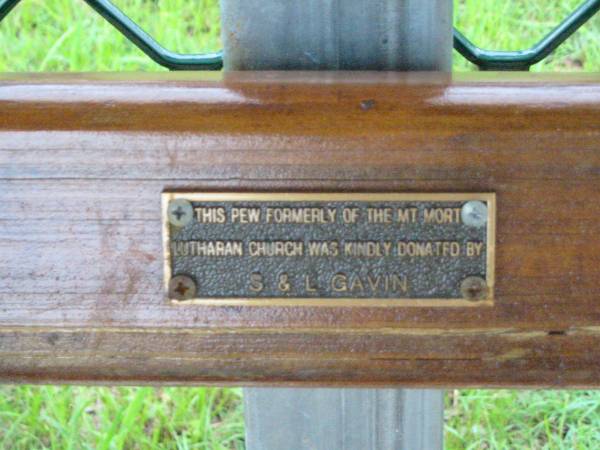 Mt MORT Lutheran Church;  | S & L GAVIN;  | Mt Mort Cemetery, Ipswich  | 