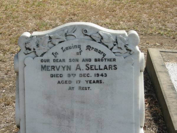 Mervyn A Sellars  | 9 Dec 1943  | aged 17 yrs  |   | Mt Walker Historic/Public Cemetery, Boonah Shire, Queensland  |   | 