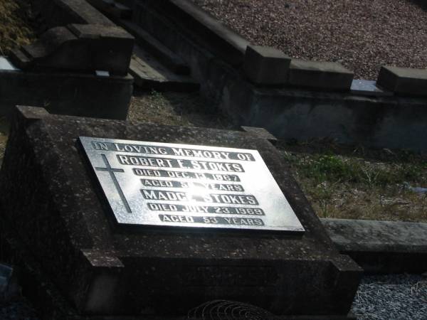 Robert E STOKES  | 13 Dec 1967  | aged 58 years  |   | Madge STOKES  | 23 July 1969  | aged 53 years  |   | Mt Walker Historic/Public Cemetery, Boonah Shire, Queensland  |   | 