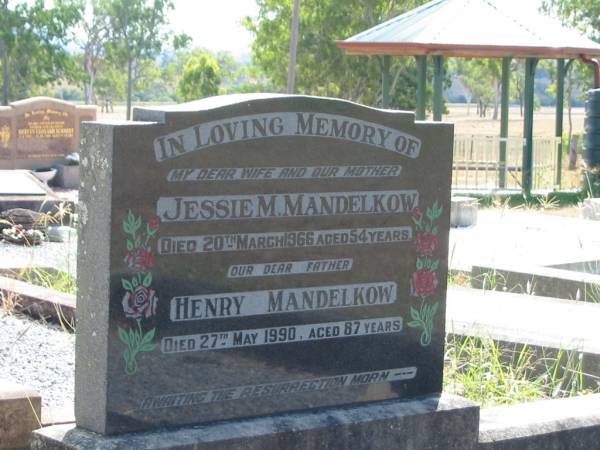 Jessie M MANDELKOW  | 20 Mar 1966  | aged 54  |   | Henry MANDELKOW  | 27 May 1990  | 87 yrs  |   | Mt Walker Historic/Public Cemetery, Boonah Shire, Queensland  |   | 