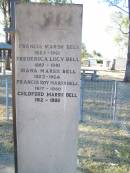 
Francis Marsh BELL
1883 - 1961
Frederica Lucy BELL
1887 - 1981
Diana Marsh BELL
1923 - 1964
Francis Roy Marsh BELL
1917 - 1980
Guildford Marsh BELL
1912 - 1992
Mount Alford

