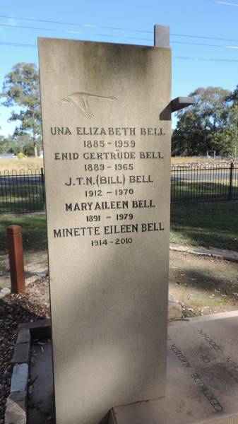 Una Elizabeth BELL  | 1885-1959  | Enid Gertrude BELL  | 1889-1965  | J.T.N.(Bill) BELL  | 1912-1970  | Mary Aileen BELL  | 1891-1979  | Minette Eileen BELL  | 1914-2010  |   | Mount Alford  |