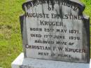 
Auguste Ernestine KRUGER
b: 25 May 1871, d: 17 Jun 1970
(wife of Christian F W KRUGER)
Mt Cotton  Gramzow  Cornubia  Carbrook Lutheran Cemetery, Logan City

