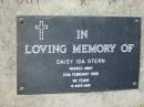
Daisy Ida STERN
24 Feb 1999, aged 96
Mt Cotton  Gramzow  Cornubia  Carbrook Lutheran Cemetery, Logan City

