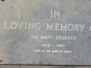 
Ida Mary CROCKER
b: 1908, d: 1995
Mt Cotton  Gramzow  Cornubia  Carbrook Lutheran Cemetery, Logan City

