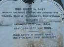 
Hanna Marie Elisabeth Christiana MULLER
b: 13 Feb 1824, d: 19 Nov 1905
Mt Cotton  Gramzow  Cornubia  Carbrook Lutheran Cemetery, Logan City

