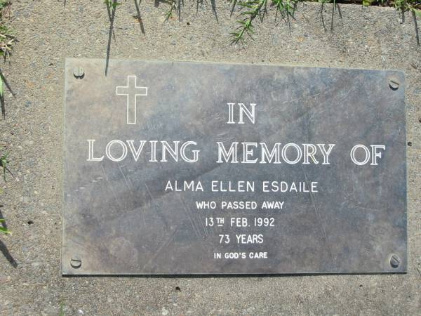 Alma Ellen ESDAILE  | 13 Feb 1992, aged 73  | Mt Cotton / Gramzow / Cornubia / Carbrook Lutheran Cemetery, Logan City  |   | 