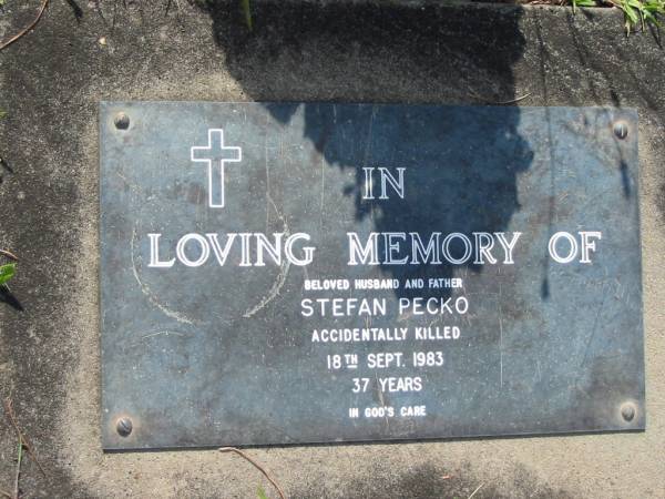 Stefan PECKO  | accidentally killed 18 Sep 1983, aged 37  | Mt Cotton / Gramzow / Cornubia / Carbrook Lutheran Cemetery, Logan City  |   | 