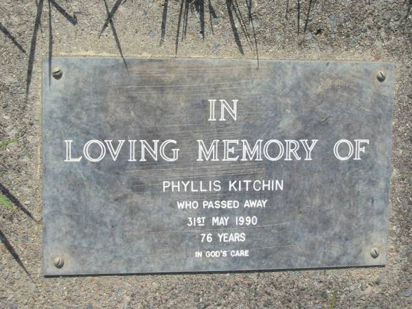 Phyllis KITCHIN  | 31 May 1990, aged 76  | Mt Cotton / Gramzow / Cornubia / Carbrook Lutheran Cemetery, Logan City  |   | 
