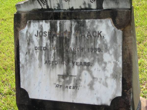 Josephine HAACK (Josie)  | d: 14 Mar 1989, aged 43  | Mt Cotton / Gramzow / Cornubia / Carbrook Lutheran Cemetery, Logan City  |   | 