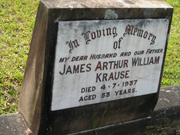 James Arthur William KRAUSE  | d: 4 Jul 1937, aged 53  | Mt Cotton / Gramzow / Cornubia / Carbrook Lutheran Cemetery, Logan City  |   | 