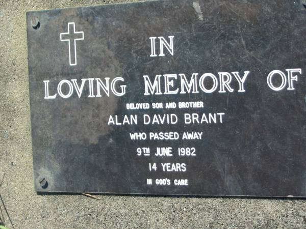 Alan David BRANT  | 9 Jun 1982, aged 14  | Mt Cotton / Gramzow / Cornubia / Carbrook Lutheran Cemetery, Logan City  |   | 