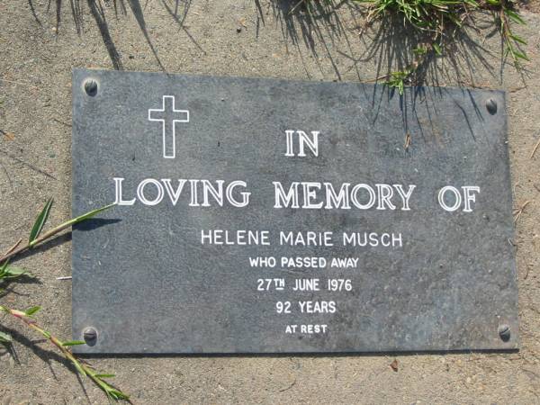 Helene Marie MUSCH  | 27 Jun 1976, aged 92  | Mt Cotton / Gramzow / Cornubia / Carbrook Lutheran Cemetery, Logan City  |   | 