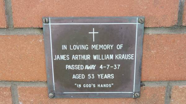 James Arthur William KRAUSE  | d: 4 Jul 1937, aged 53  | Mount Cotton St Pauls Lutheran Columbarium wall  |   | 