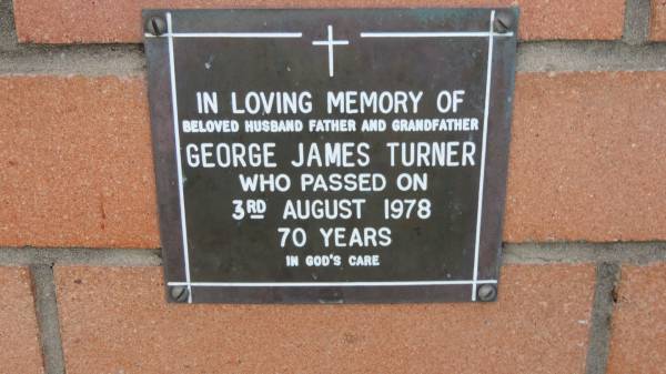 George James Turner  | d: 3 Aug 1978, aged 70  |   | Mount Cotton St Pauls Lutheran Columbarium wall  |   | 