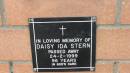 
Daisy Ida Stern
d: 24 Feb 1999, aged 96

Mount Cotton St Pauls Lutheran Columbarium wall 

