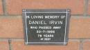 Daniel Irvin d: 20 Jul 1988, aged 78  Mount Cotton St Pauls Lutheran Columbarium wall  