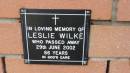 Leslie Wilke d: 29 Jun 2002, aged 86  Mount Cotton St Pauls Lutheran Columbarium wall  