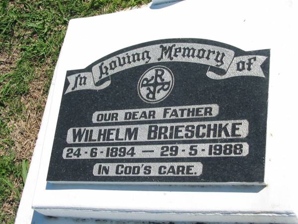 Wilhelm BRIESCHKE  | b: 24 Jun 1894, d: 29 May 1988  | Mount Beppo Apostolic Church Cemetery  | 