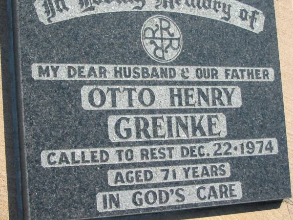 Otto Henry GREINKE  | 22 Dec 1974, aged 71  | Mount Beppo Apostolic Church Cemetery  | 