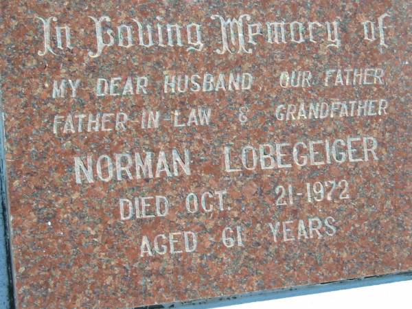 Norman LOBEGEIGER  | 21 Oct 1972, aged 61  | Mount Beppo Apostolic Church Cemetery  | 
