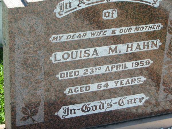 Louisa M HAHN  | d: 23 Apr 1959, aged 64  | Mount Beppo Apostolic Church Cemetery  | 