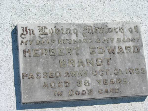 Herbert Edward BRANDT  | d: 31 Oct 1958, aged 36  | Mount Beppo Apostolic Church Cemetery  | 