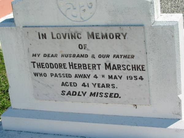 Theodore Herbert MARSCHKE  | 4 May 1954, aged 41  | Mount Beppo Apostolic Church Cemetery  | 