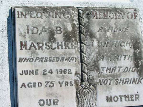 Ida B MARSCHKE  | 24 Jun 1962, aged 75  | Mount Beppo Apostolic Church Cemetery  | 