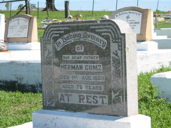 Herman GUMZ  | 1 Aug 1950, aged 75  | Mount Beppo Apostolic Church Cemetery  | 