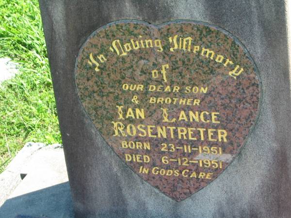 Ian Lance ROSENTRETER  | b: 23 Nov 1951, d: 6 Dec 1951  | Mount Beppo Apostolic Church Cemetery  | 