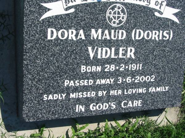 Dora Maud (Doris) VIDLER  | b: 28 Feb 1911, d: 3 Jun 2002  | Mount Beppo Apostolic Church Cemetery  | 