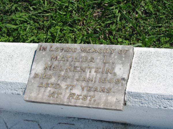 Matilda L MOLKENTEIN  | 7 Jan 1949, aged 77  | Mount Beppo Apostolic Church Cemetery  | 