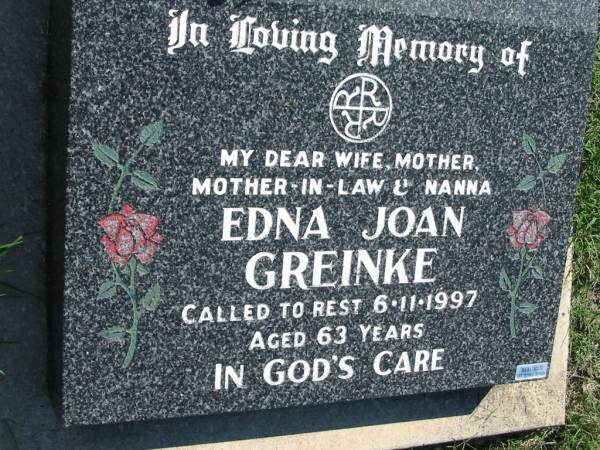 Edna Joan GREINKE  | 6 Nov 1997, aged 63  | Mount Beppo Apostolic Church Cemetery  | 