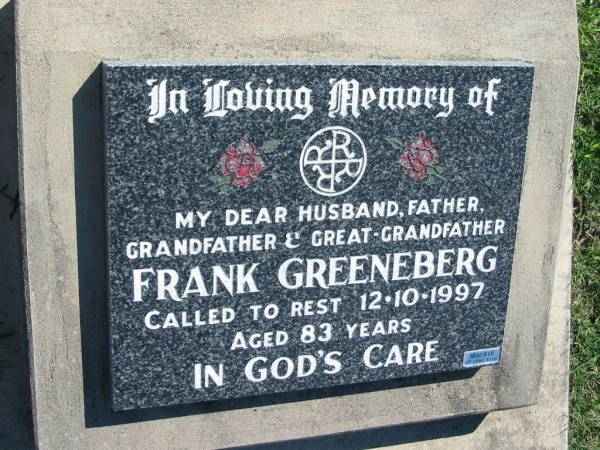 Frank GREENEBERG  | 12 Oct 1997, aged 83  | Mount Beppo Apostolic Church Cemetery  | 